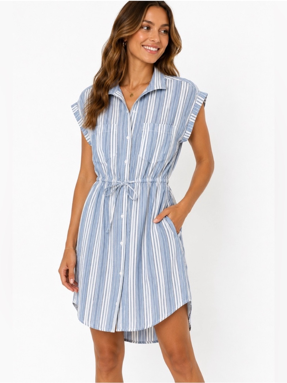Striped Blue Button-Front Dress